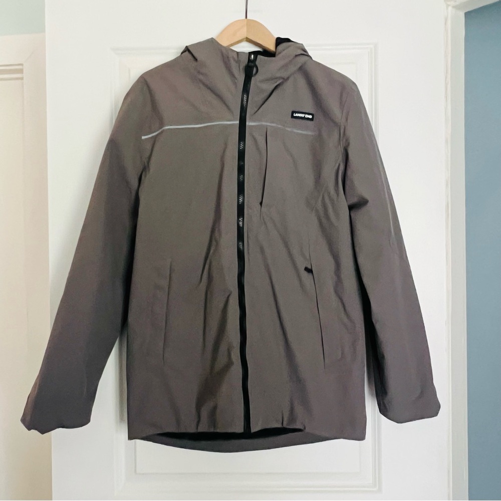 Lands’ End Men’s Gray Hooded Jacket with Puffer Lining Size Small 34-36